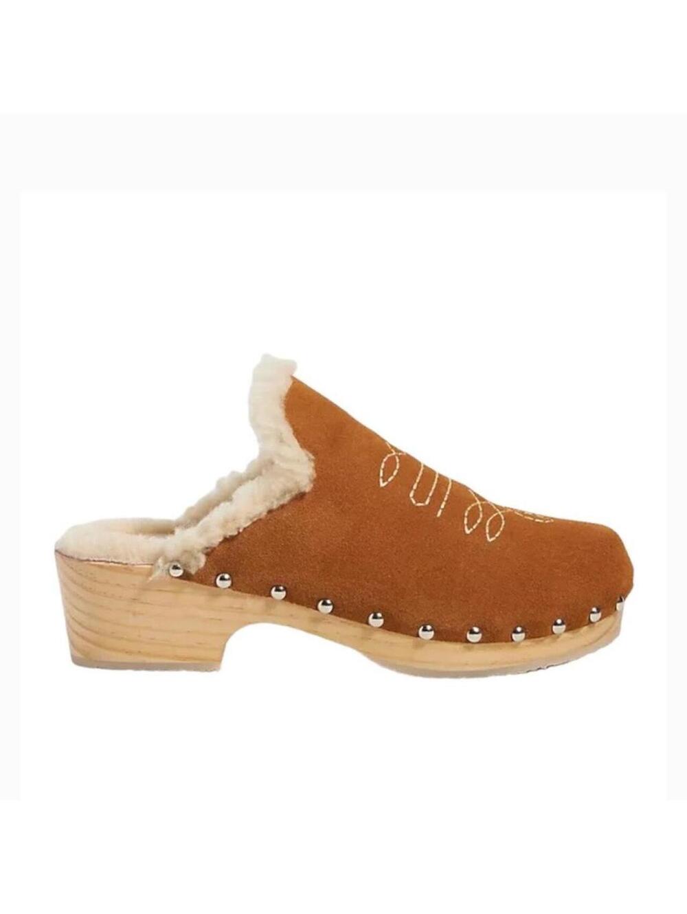 Pilcro anthropology Tan suede clogs with fur lining